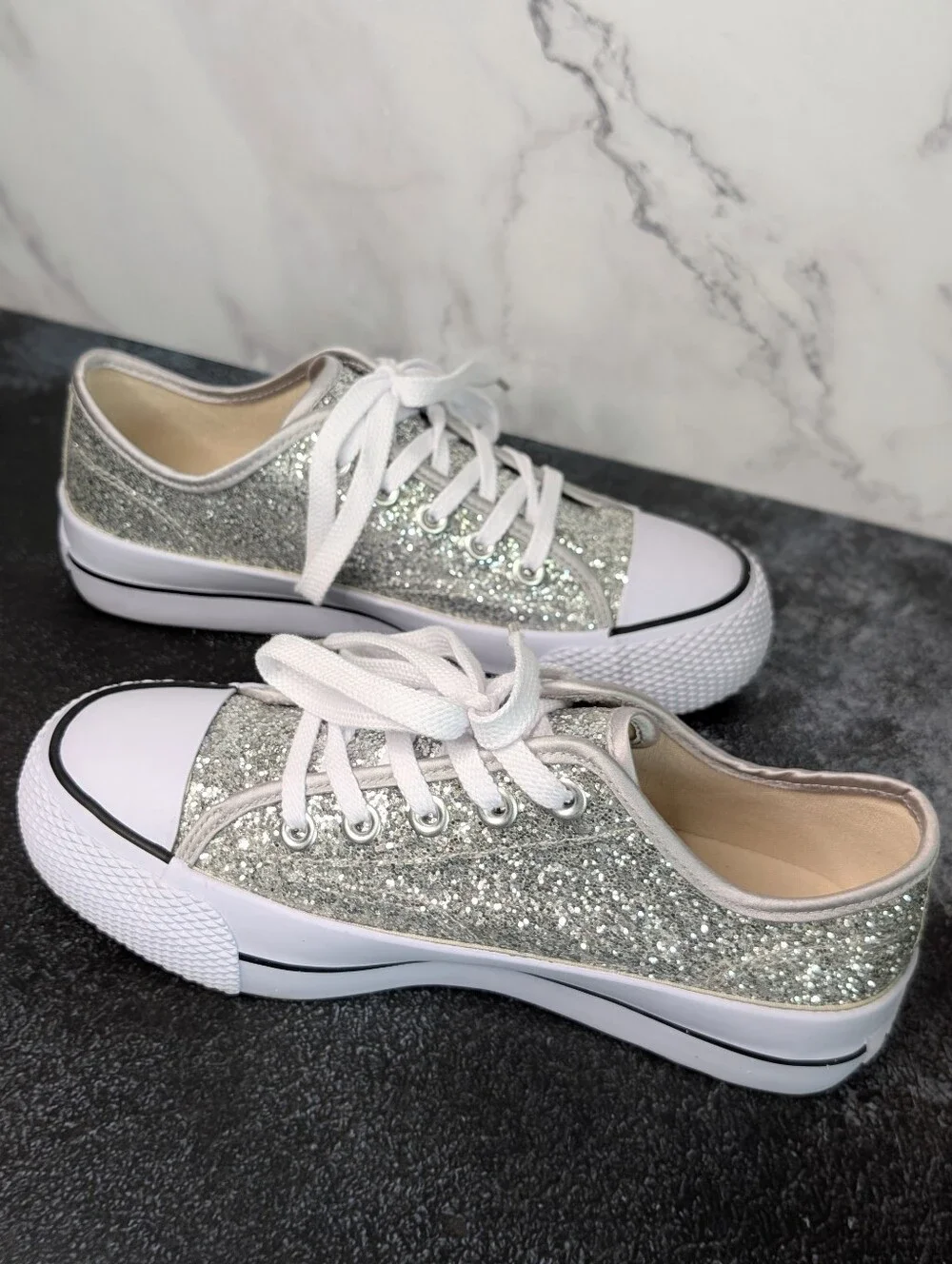 Airwalk Silver Glitter Low-Top Sneakers for Women